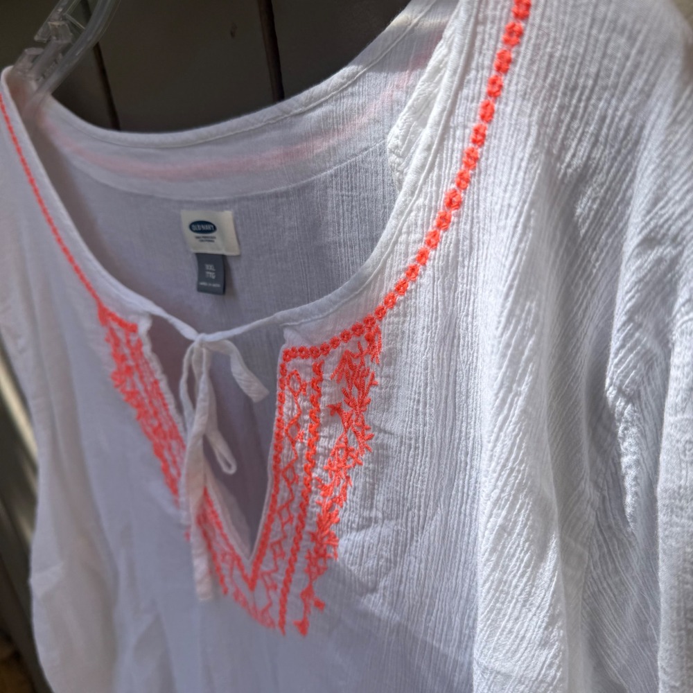 Old Navy White Swim Coverup with Coral Embroidery - Picture 5 of 13